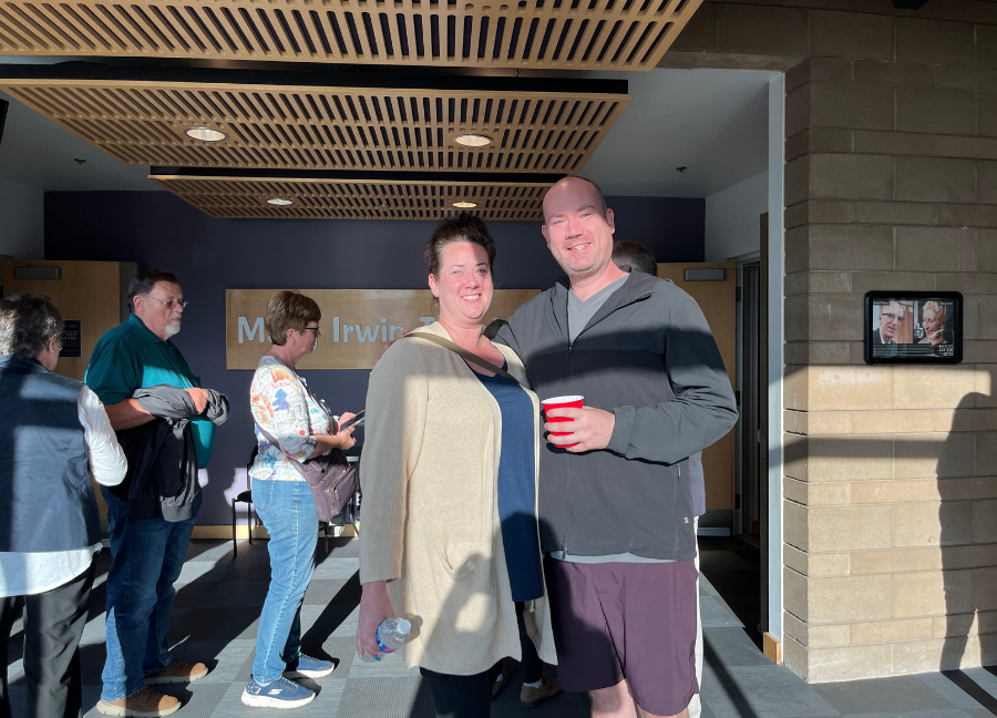 A couple of Reel Okanagan guests pose for the camera before going into the Mary Irwin Theatre to watch Eddy's Kingdom.